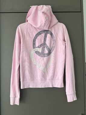 VS PINK Vintage Peace Heart Hoodie Sweater Size M Pink Victorias Secret Sweater